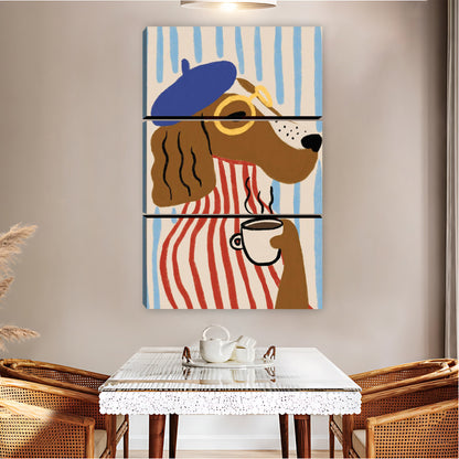 Stylish Dog with Beret & Coffee Cup Retro Wall Art Print|Liberty Signs #L828