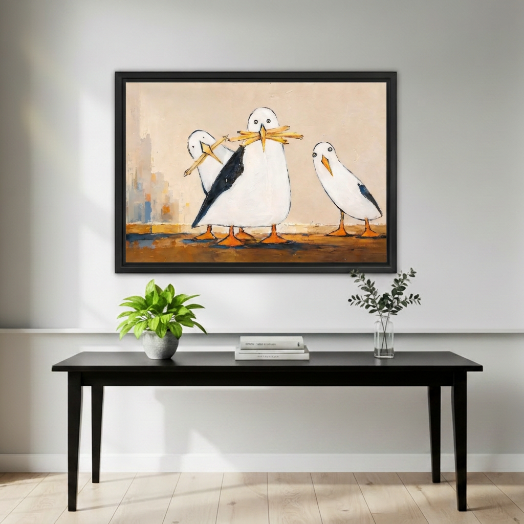 Whimsical Seagull Canvas Wall Art | Framed & Unframed l5099