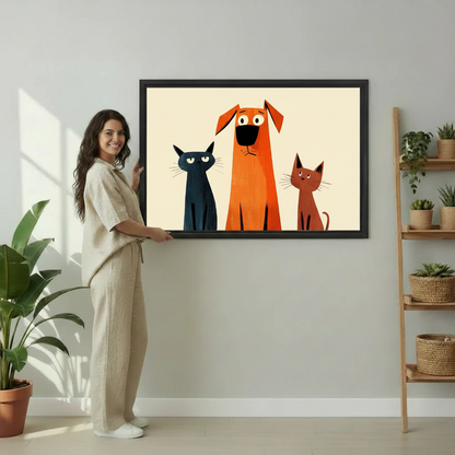 Retro Cat Dog Trio Funny Animal Wall Art Print l1999