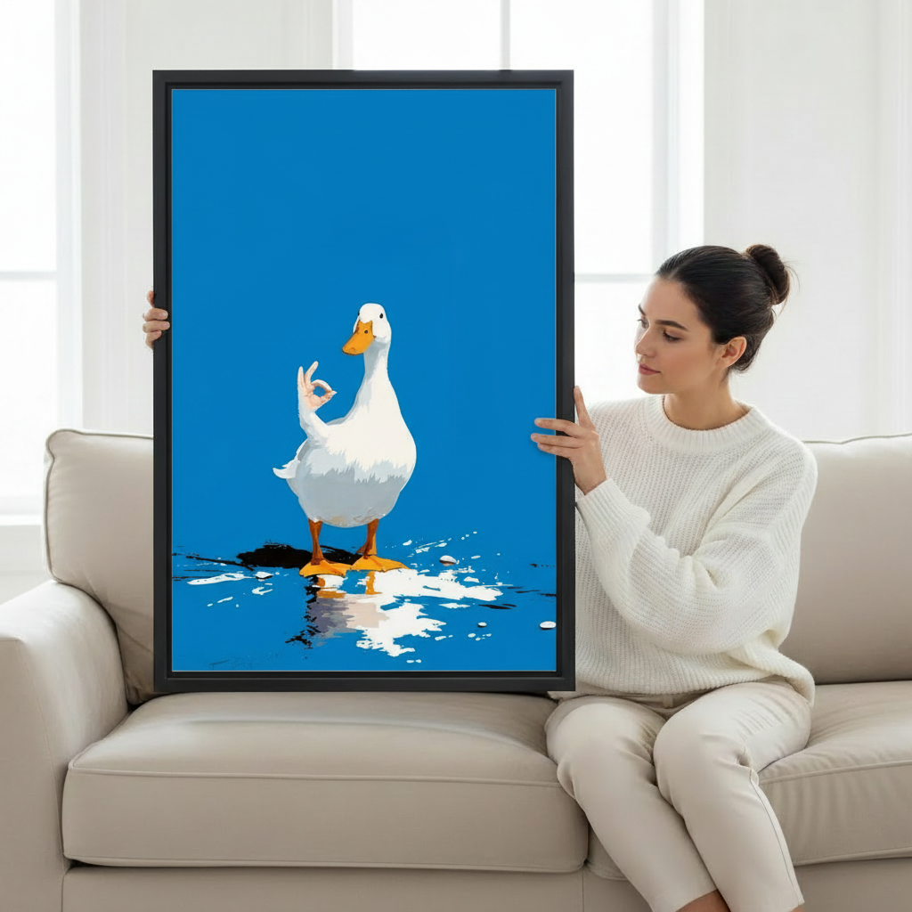 Funny Zen Duck OK Gesture Pop Art Wall Print Framed l2040