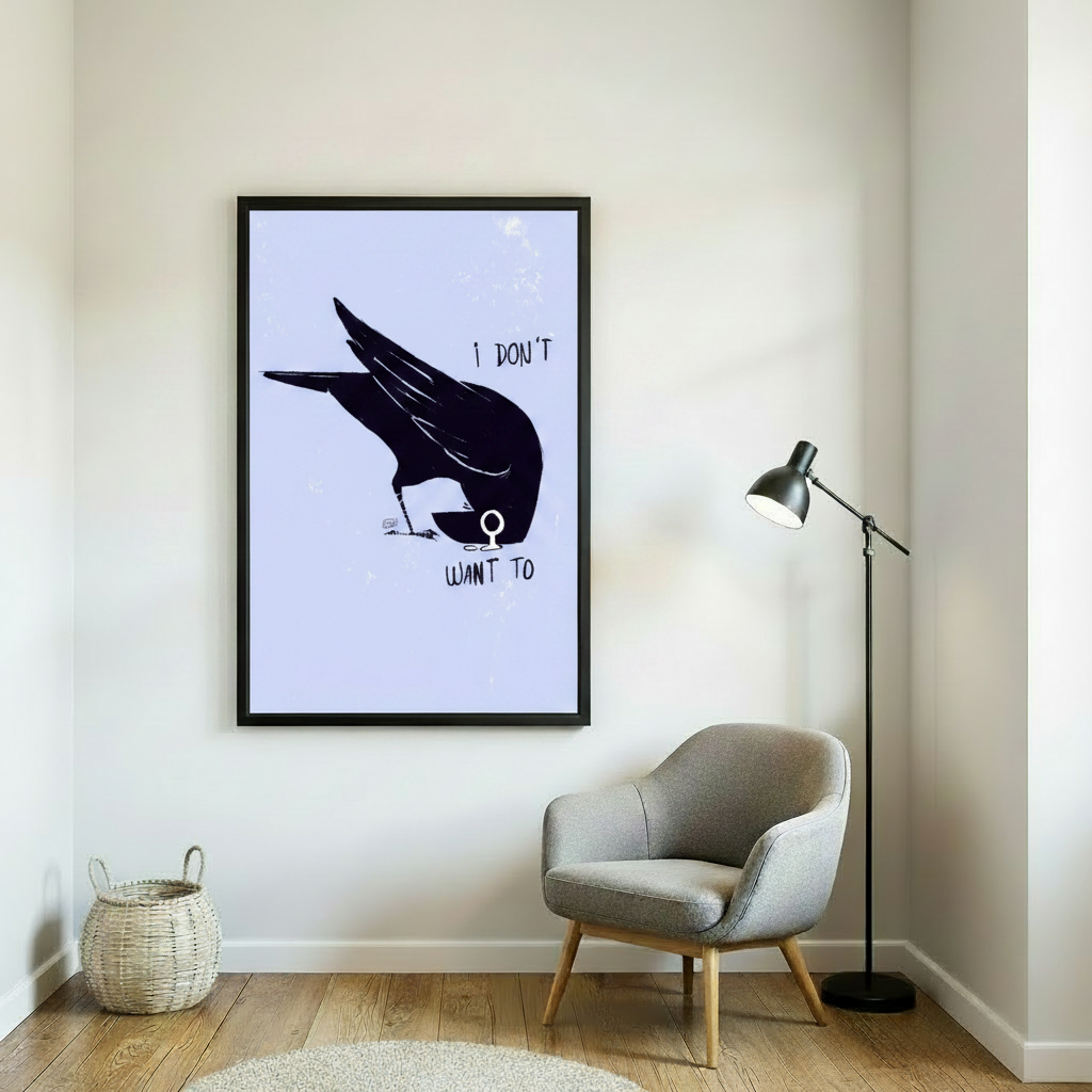 Minimalist bird art canvas print detail – gallery wrap wall decor with humorous quote for any room