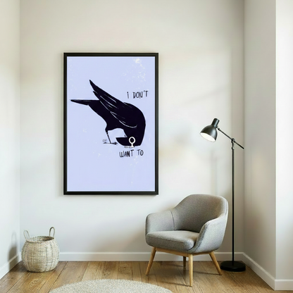 Minimalist bird art canvas print detail – gallery wrap wall decor with humorous quote for any room