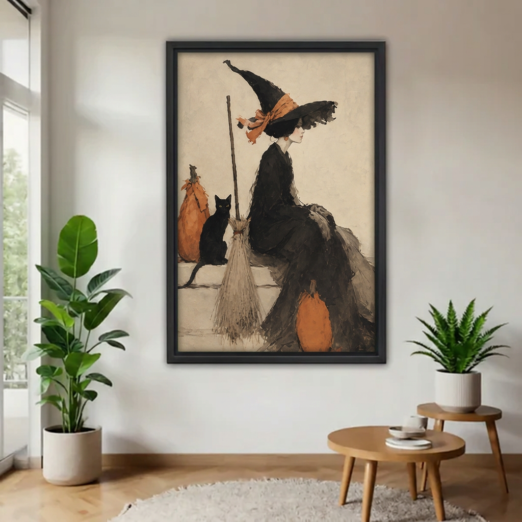 Autumn Witch Pumpkin Canvas Wall Art L6227
