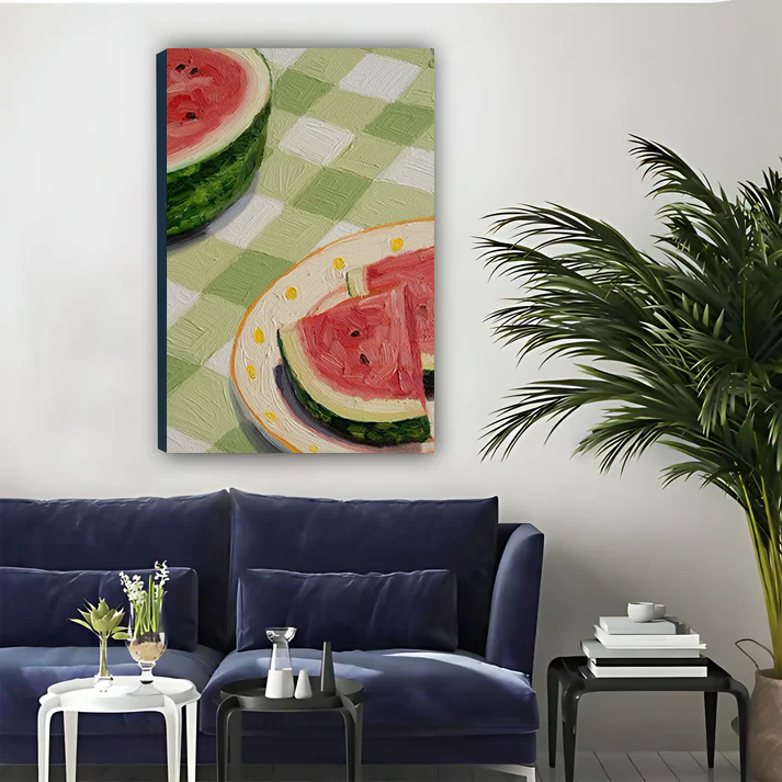 Watermelon Slices on Checkered Cloth — Summer Kitchen Wall Art| Liberty Signs#L960