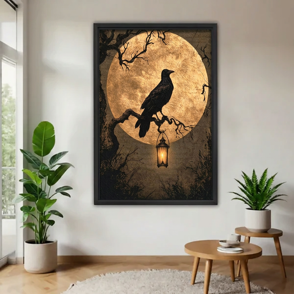 Gothic Raven and Moon Canvas Wall Art | Framed & Unframed l5049