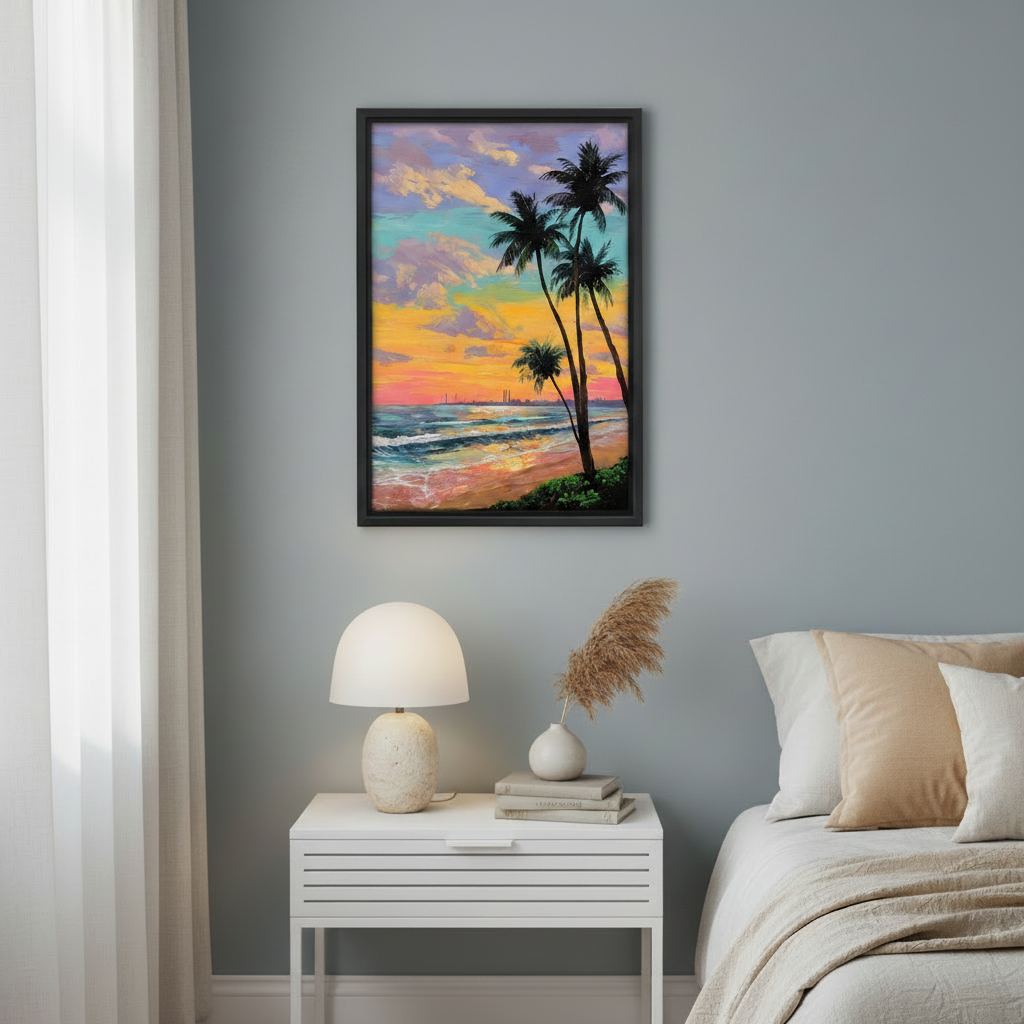 Tropical Beach Sunset Palm Tree Oil Painting Wall Art l1986