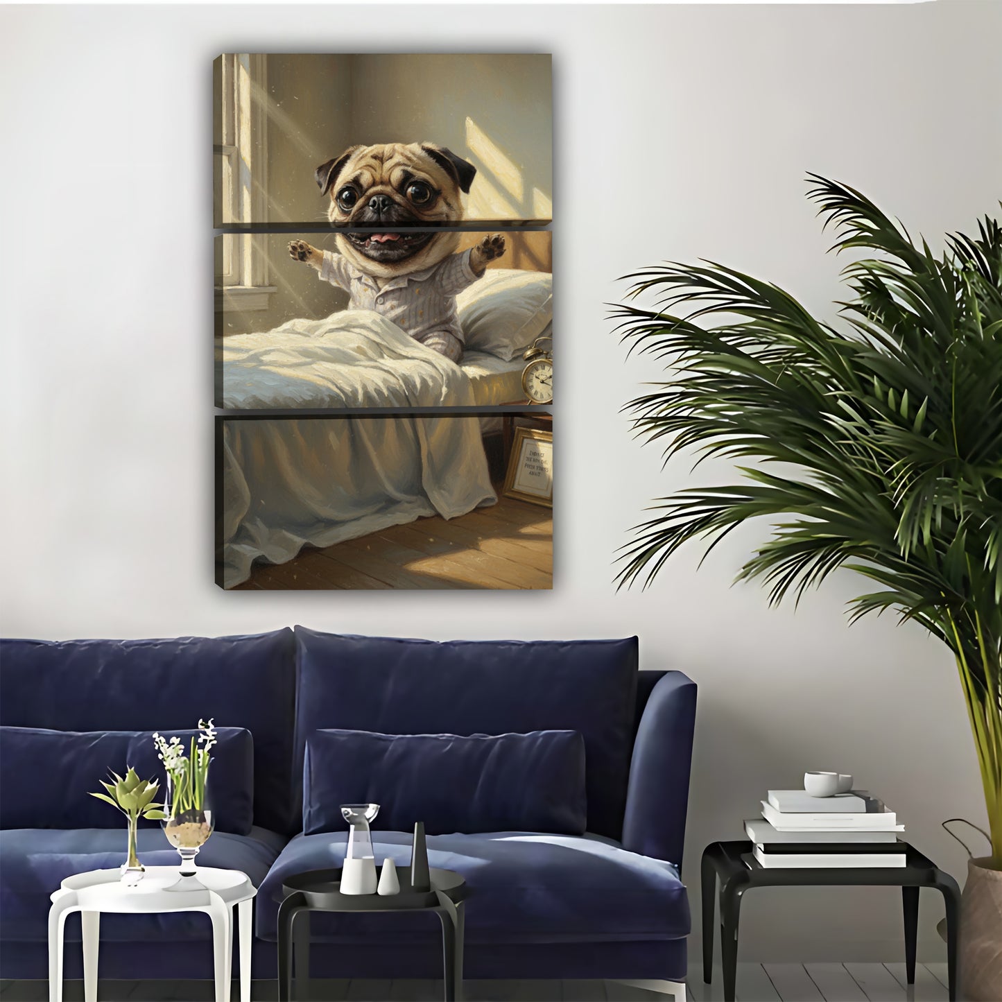 Pug Morning Stretch Canvas Wall Art - Classical Dog Painting Print| Liberty Signs #L303