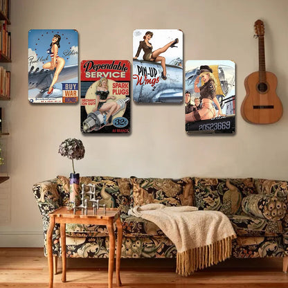 8x12 Pin-Up Girl Metal Sign – Retro Tin Wall Art for Garage & Bar Decor | Liberty Signs #ZH3005
