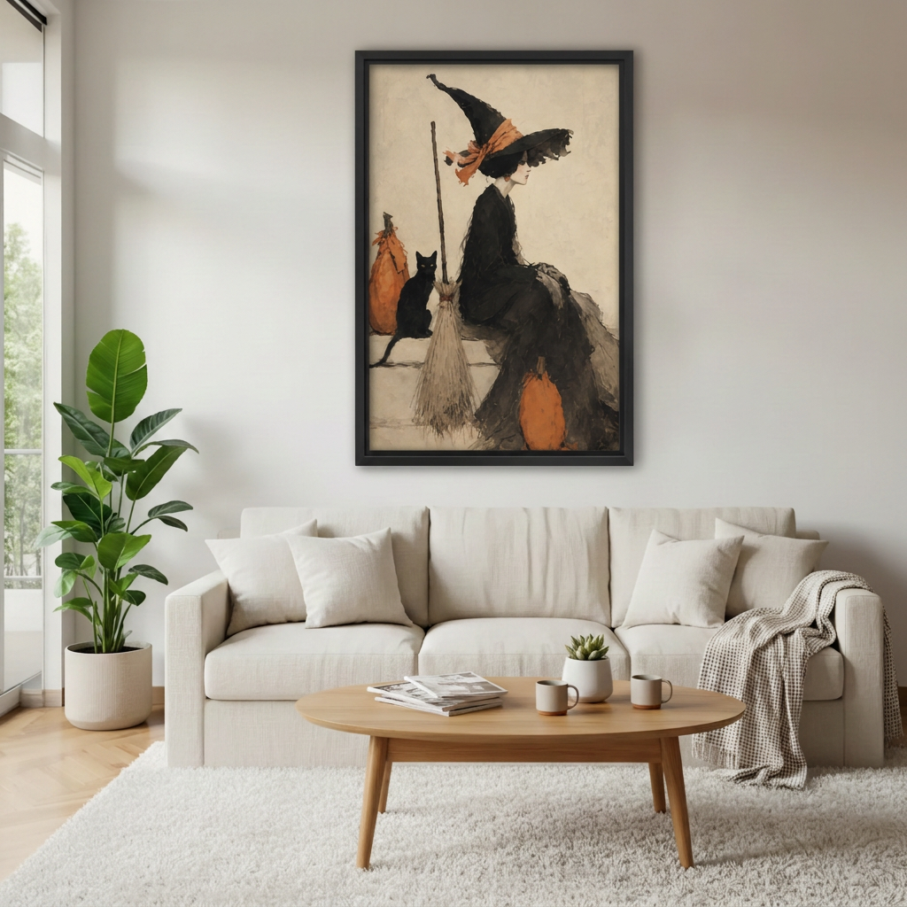 Autumn Witch Pumpkin Canvas Wall Art L6227