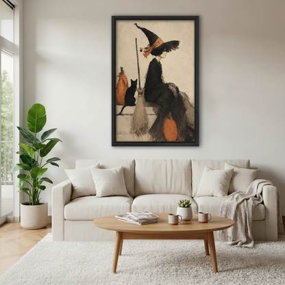Autumn Witch Pumpkin Canvas Wall Art L6227