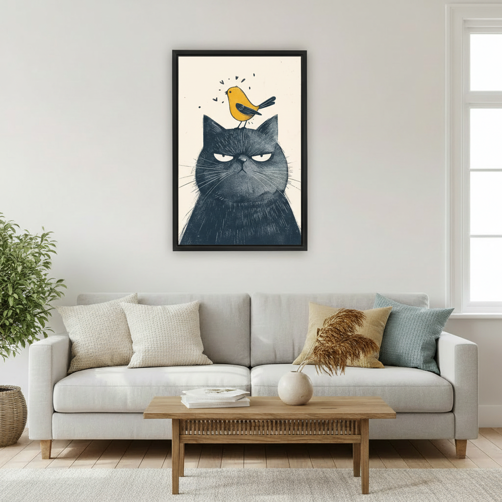 Grumpy Cat & Bird Funny Wall Art Print l2005