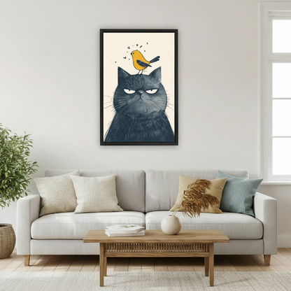 Grumpy Cat & Bird Funny Wall Art Print l2005