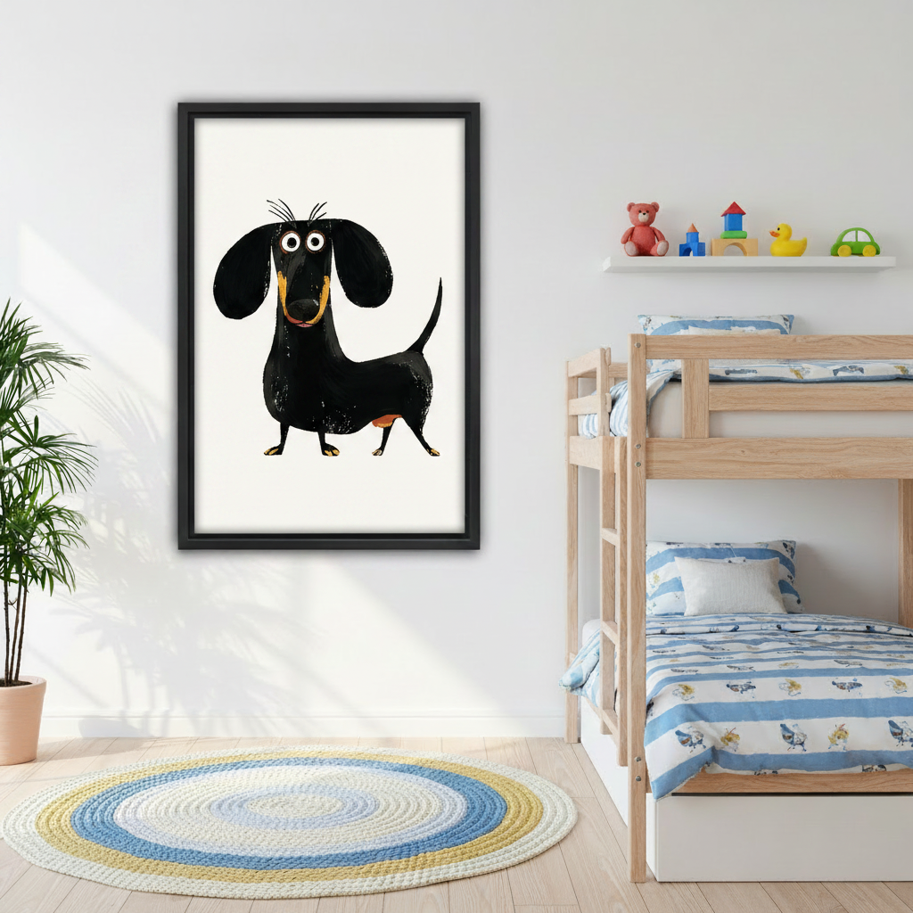 Hand holding dachshund wall art print – funny dog canvas print gift idea for pet lovers