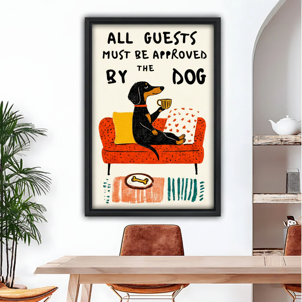 Funny dachshund framed wall art print for living room