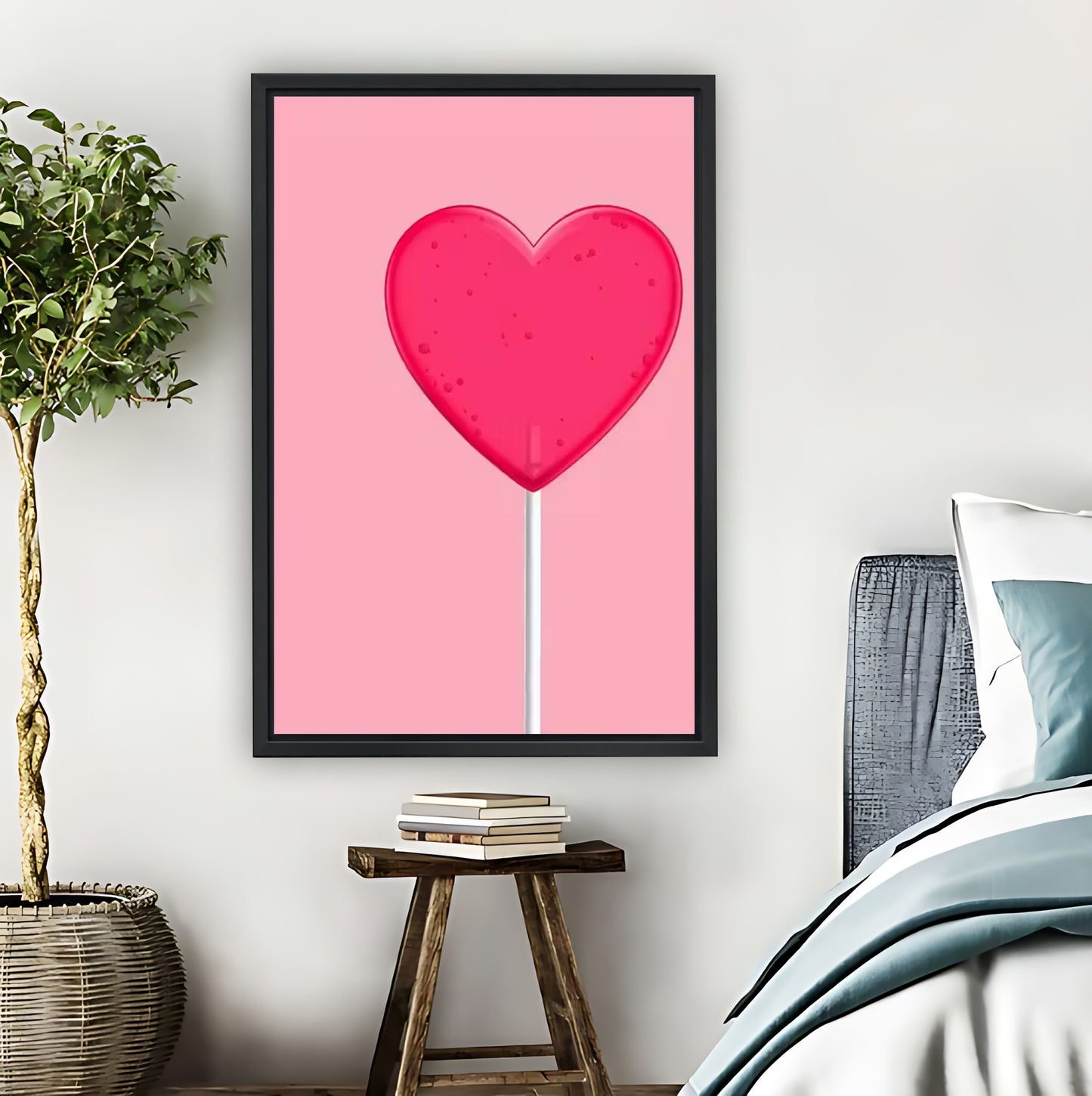 Minimalist Pink Heart Lollipop Wall Art Print| Liberty Signs #L1557