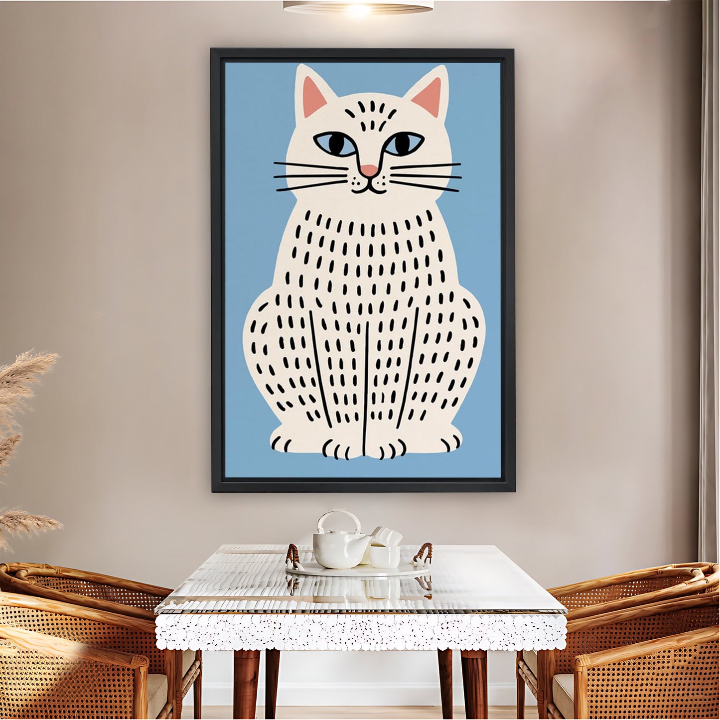 Spotted White Cat Portrait Minimalist Wall Art Print| Liberty Signs #L1511