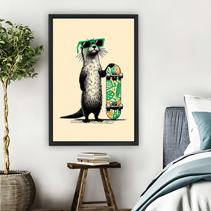 Cool Otter on Skateboard Art Print|Liberty Signs #L805