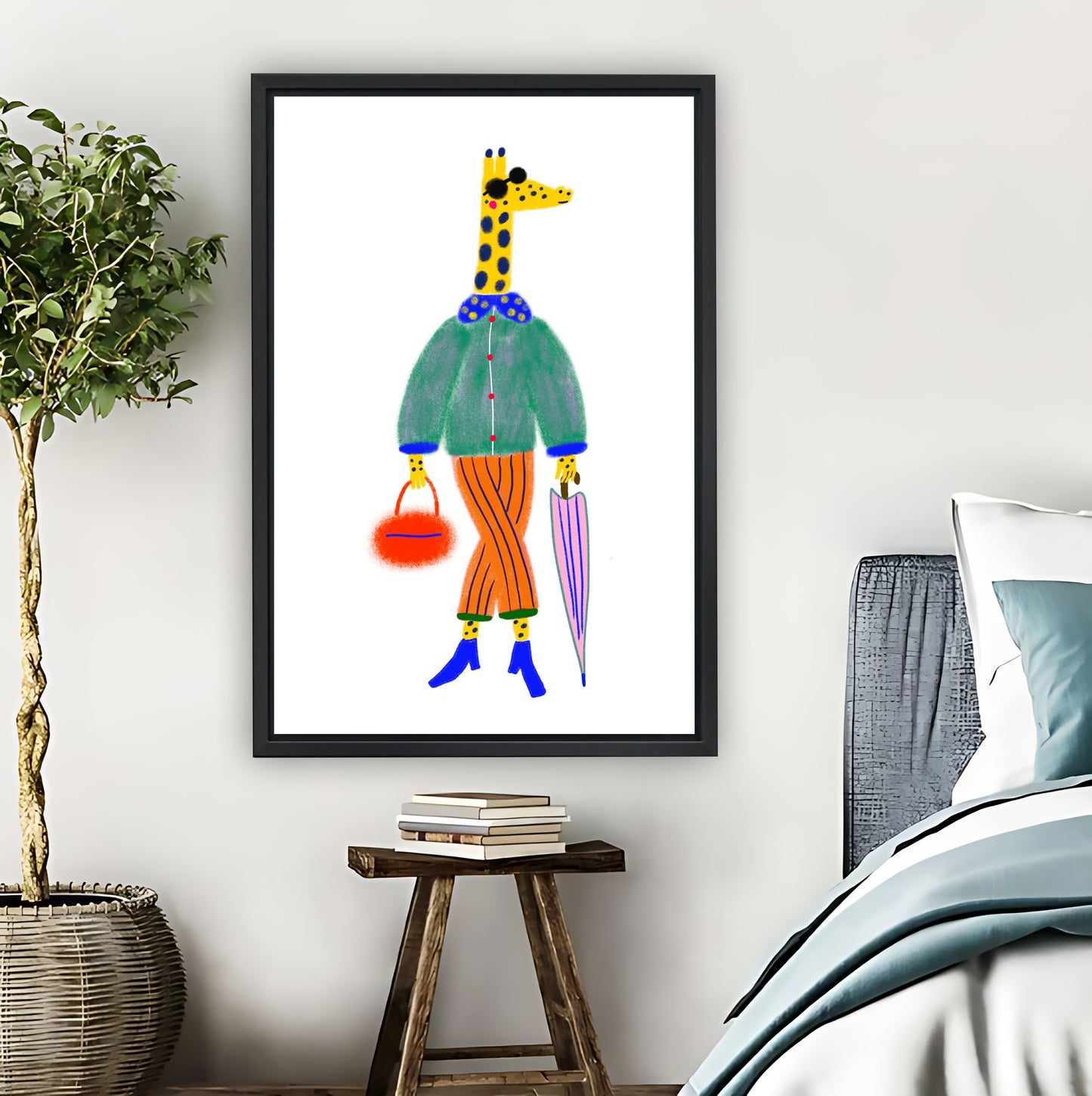 Fashionable Giraffe with Purse & Umbrella Funny Wall Art| Liberty Signs #L893