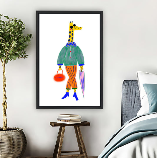 Fashionable Giraffe with Purse & Umbrella Funny Wall Art| Liberty Signs #L893
