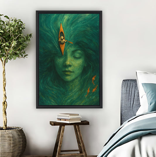 Surreal Nature Goddess with Kayak Illustration Wall Art|Liberty Signs #L868