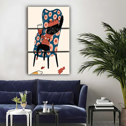 Cat with Wine Wall Art - Whimsical Feline Canvas Print|Liberty Signs #L336