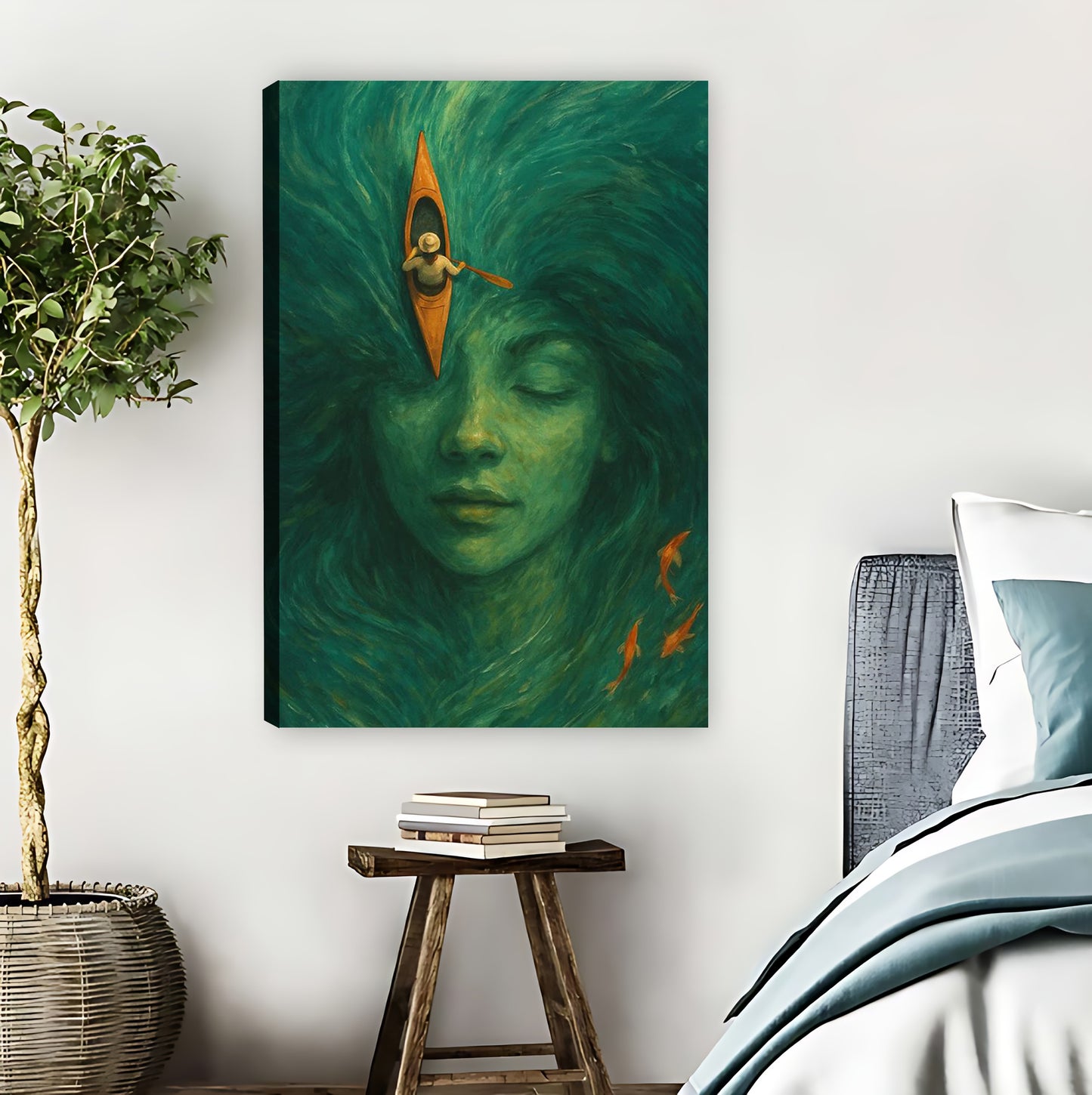 Surreal Nature Goddess with Kayak Illustration Wall Art|Liberty Signs #L868