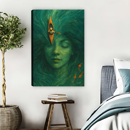 Surreal Nature Goddess with Kayak Illustration Wall Art|Liberty Signs #L868