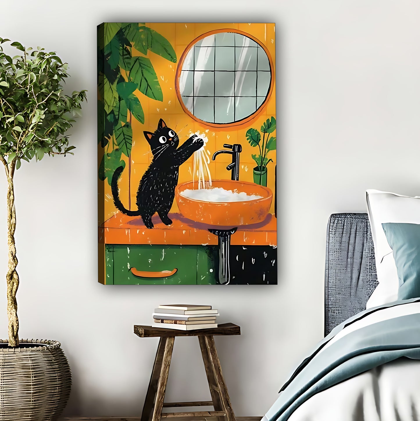 Playful Black Cat in Bathroom Art Print |Liberty Signs #L366