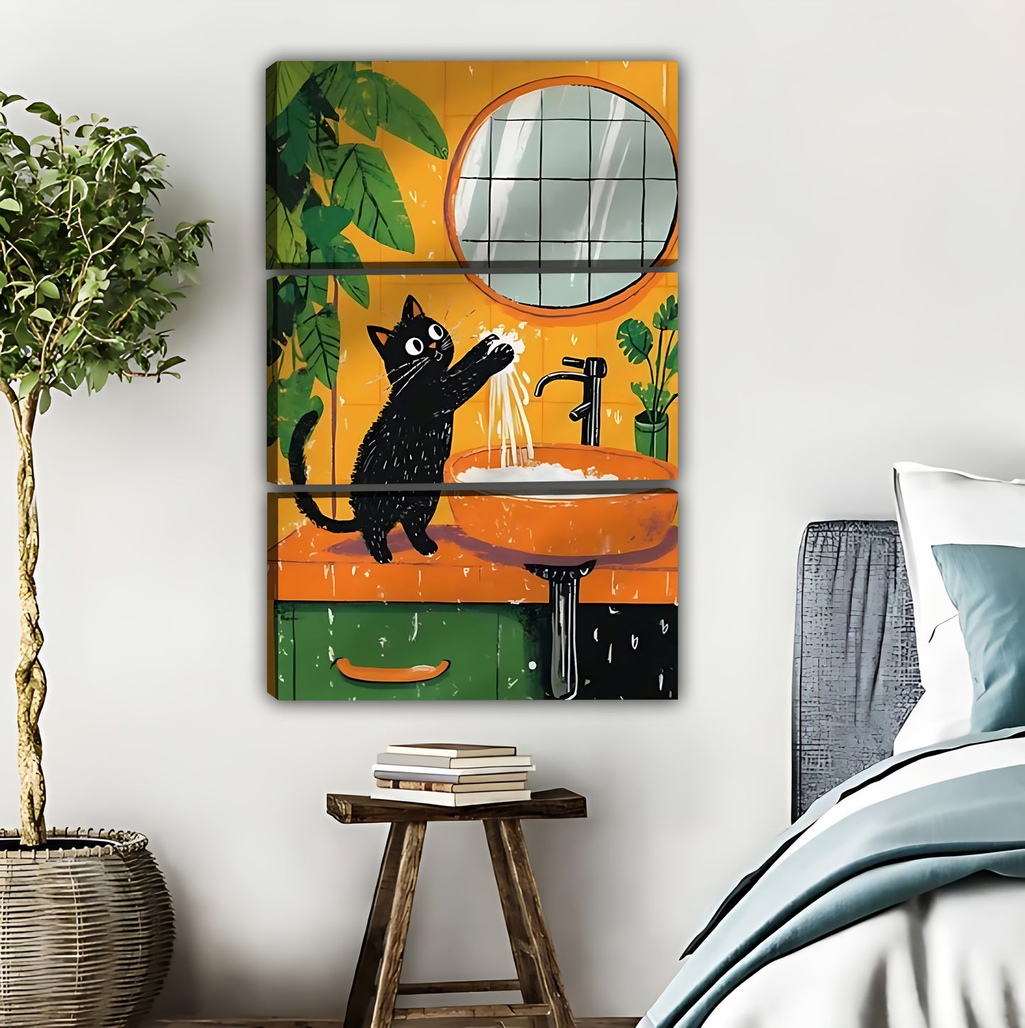 Playful Black Cat in Bathroom Art Print |Liberty Signs #L366