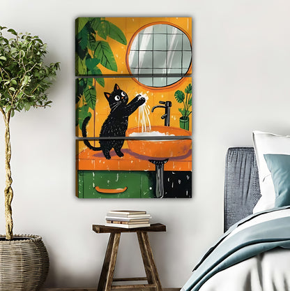 Playful Black Cat in Bathroom Art Print |Liberty Signs #L366