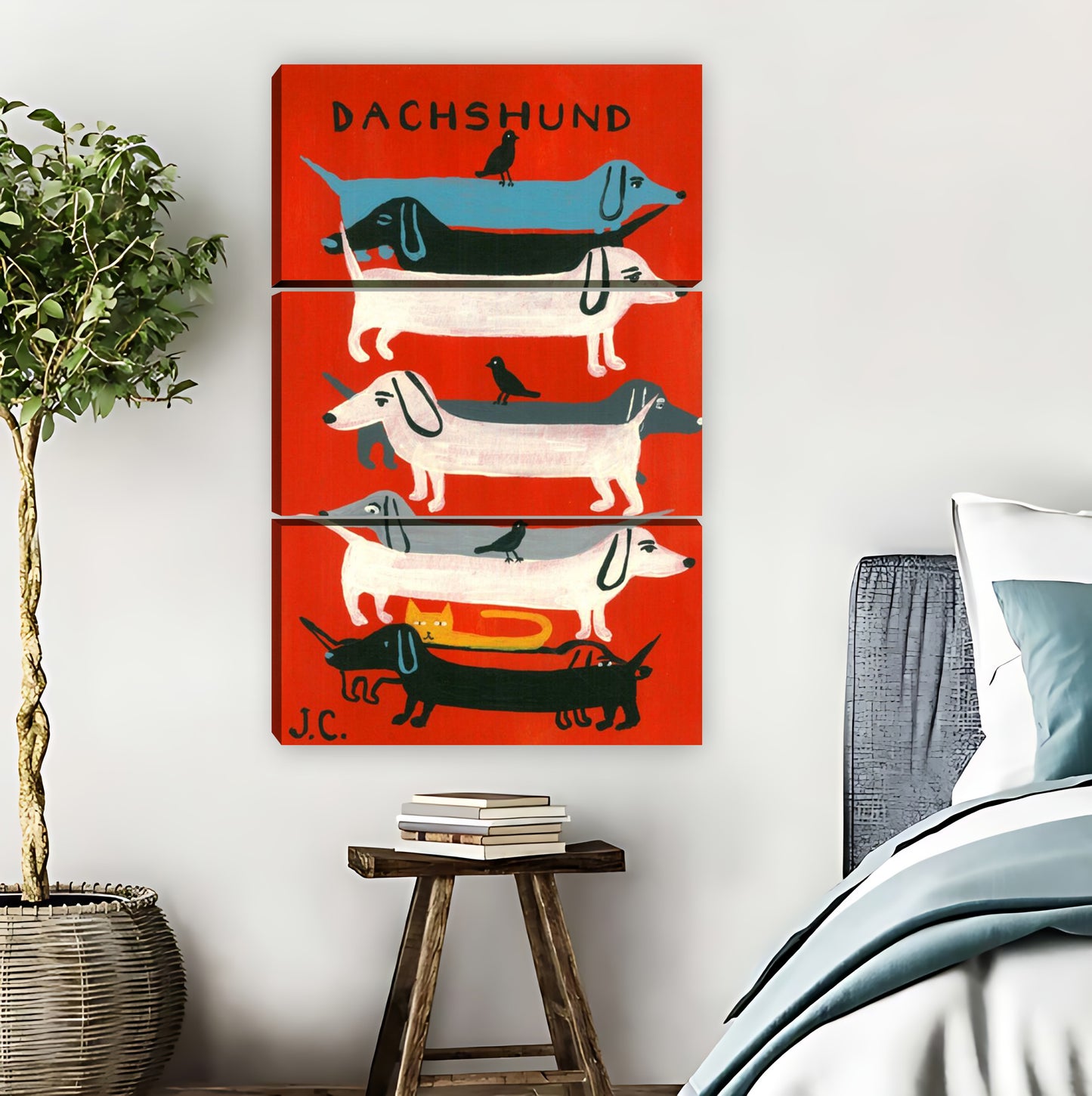 Stacked Dachshunds Funny Retro Wall Art Print|Liberty Signs #L880