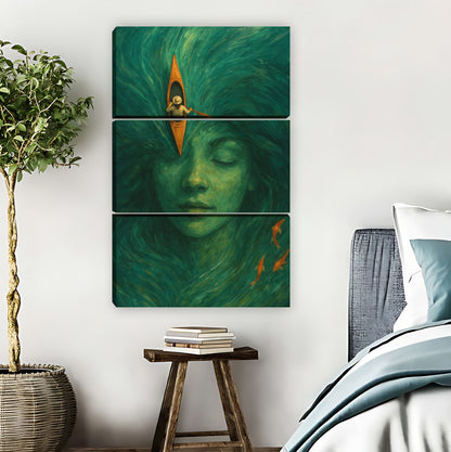 Surreal Nature Goddess with Kayak Illustration Wall Art|Liberty Signs #L868