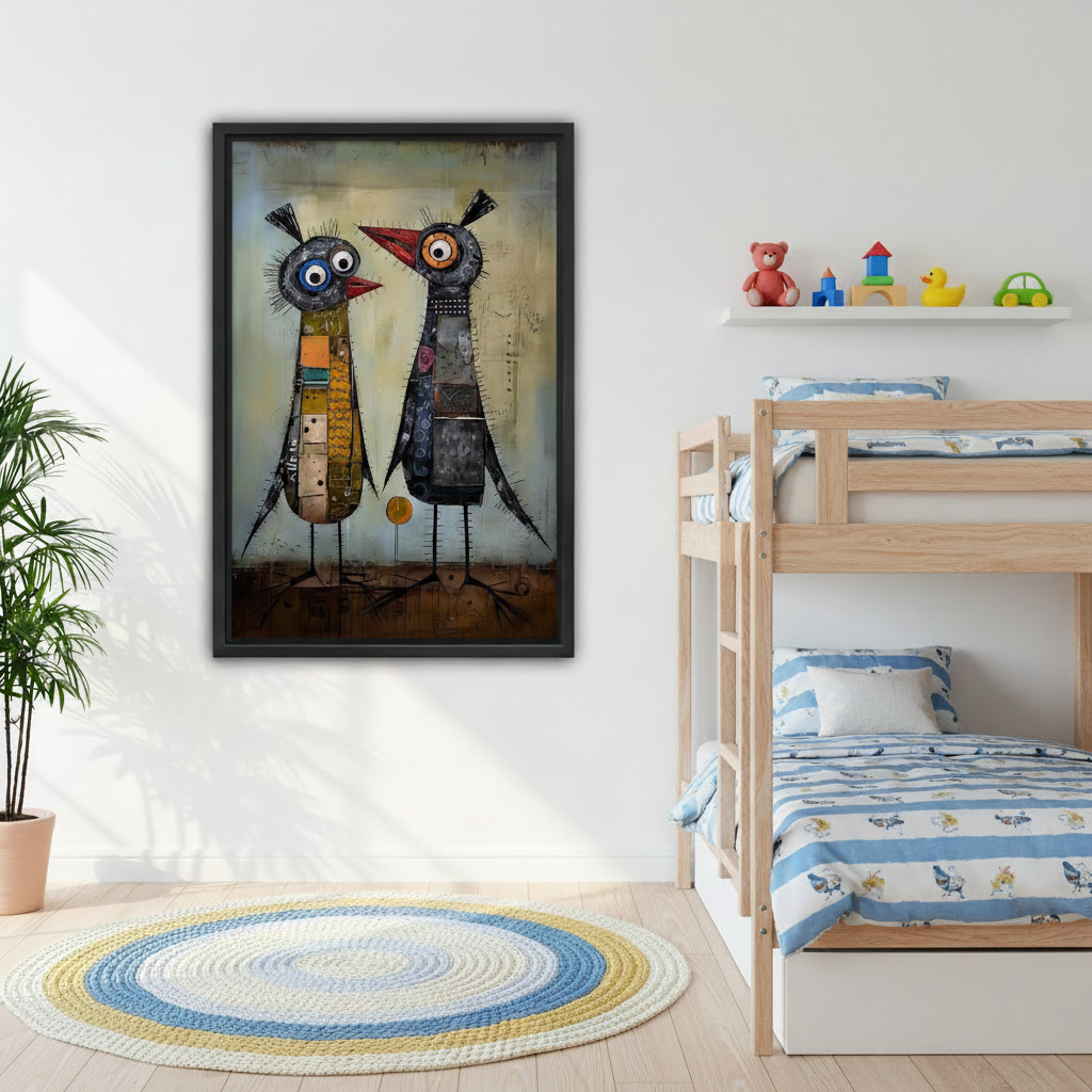 Quirky Birds Mixed Media Canvas Wall Art Print Decor l2981