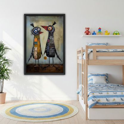 Quirky Birds Mixed Media Canvas Wall Art Print Decor l2981