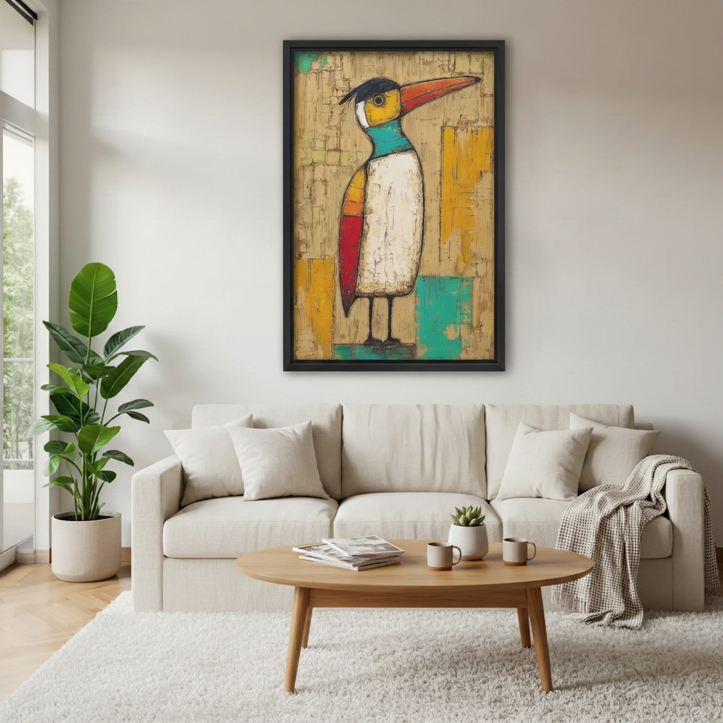 Midcentury Colorful Bird Canvas Wall Art L6233