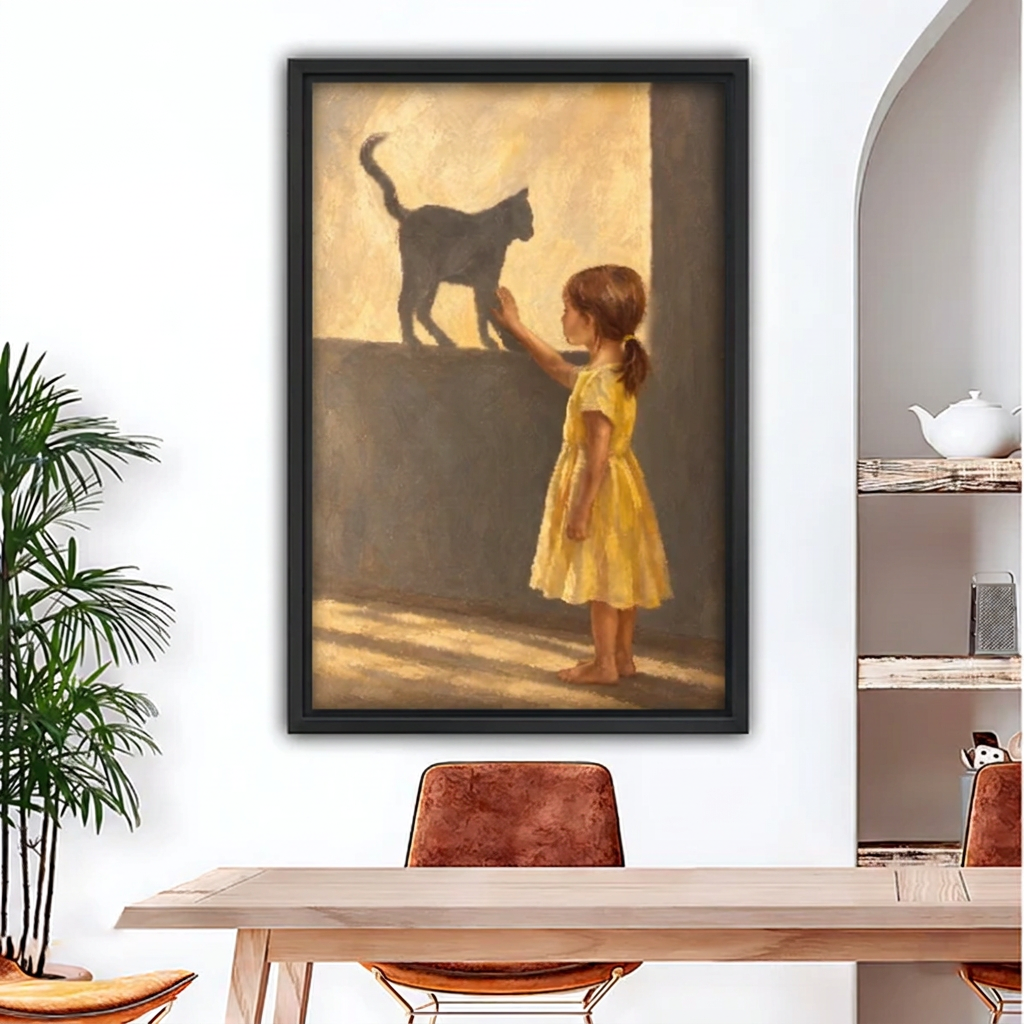 Girl and Cat Shadow Canvas Wall Art L6182