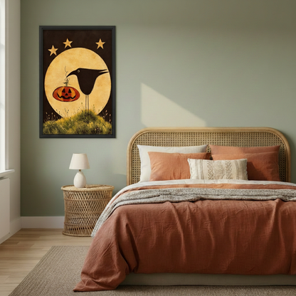 Moonlit Pumpkin Crow Canvas Wall Art L6232