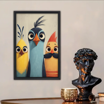 Funny Trio Birds Quirky Illustration Wall Art Print l2008
