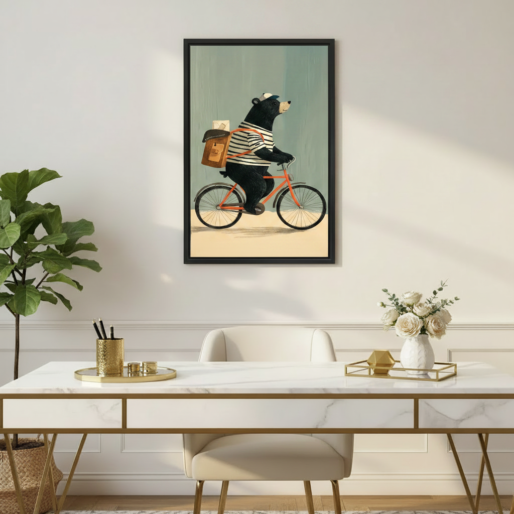 Cycling Bear Vintage Animal Wall Art Print l1977