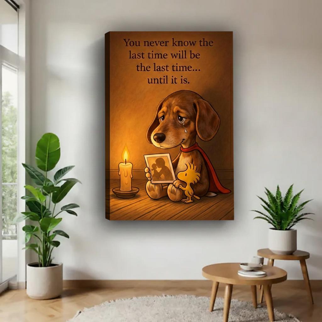 Emotional dachshund candlelight quote gallery wrap canvas wall art, heartfelt puppy illustration for sentimental home decor
