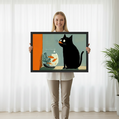 Black Cat Goldfish Bowl Retro Wall Art Print l2000