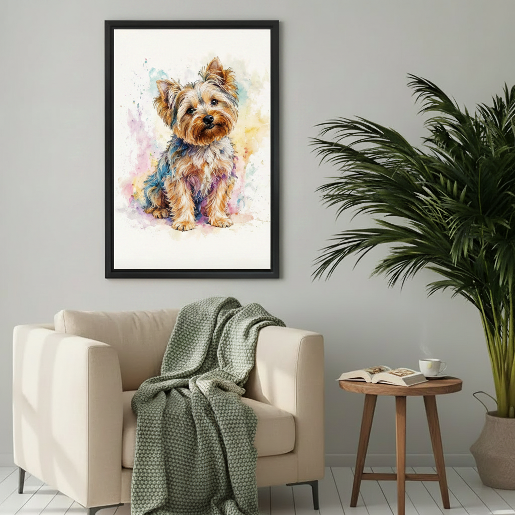Framed Yorkshire Terrier watercolor canvas print dog lover wall art