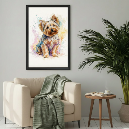 Framed Yorkshire Terrier watercolor canvas print dog lover wall art