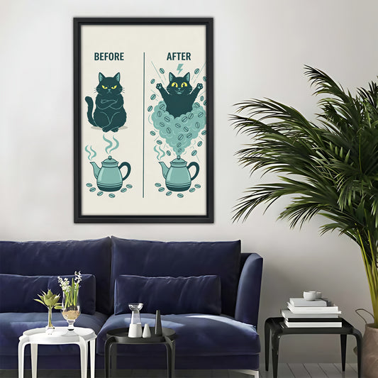 Before After Coffee Cat Metal Sign - Funny Kitchen Wall Decor|Liberty Signs#L324