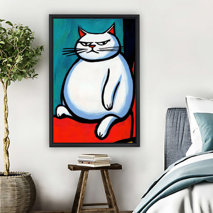 Chonky White Cat Funny Grumpy Wall Art Print|Liberty Signs #L855