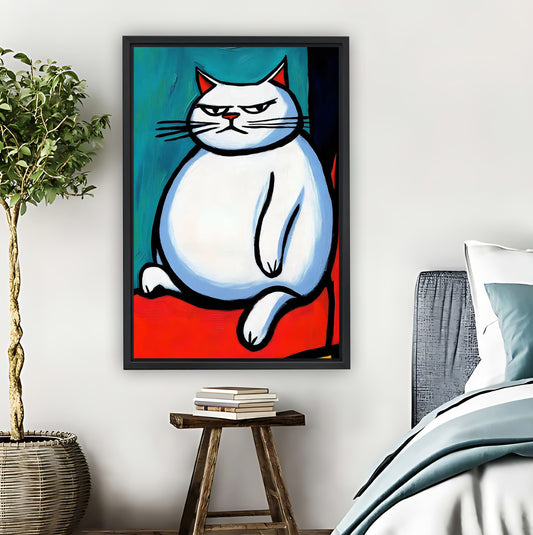 Chonky White Cat Funny Grumpy Wall Art Print|Liberty Signs #L855