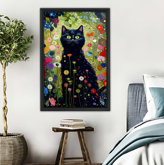 Boho Black Cat Floral Wall Art|Liberty Signs #L478