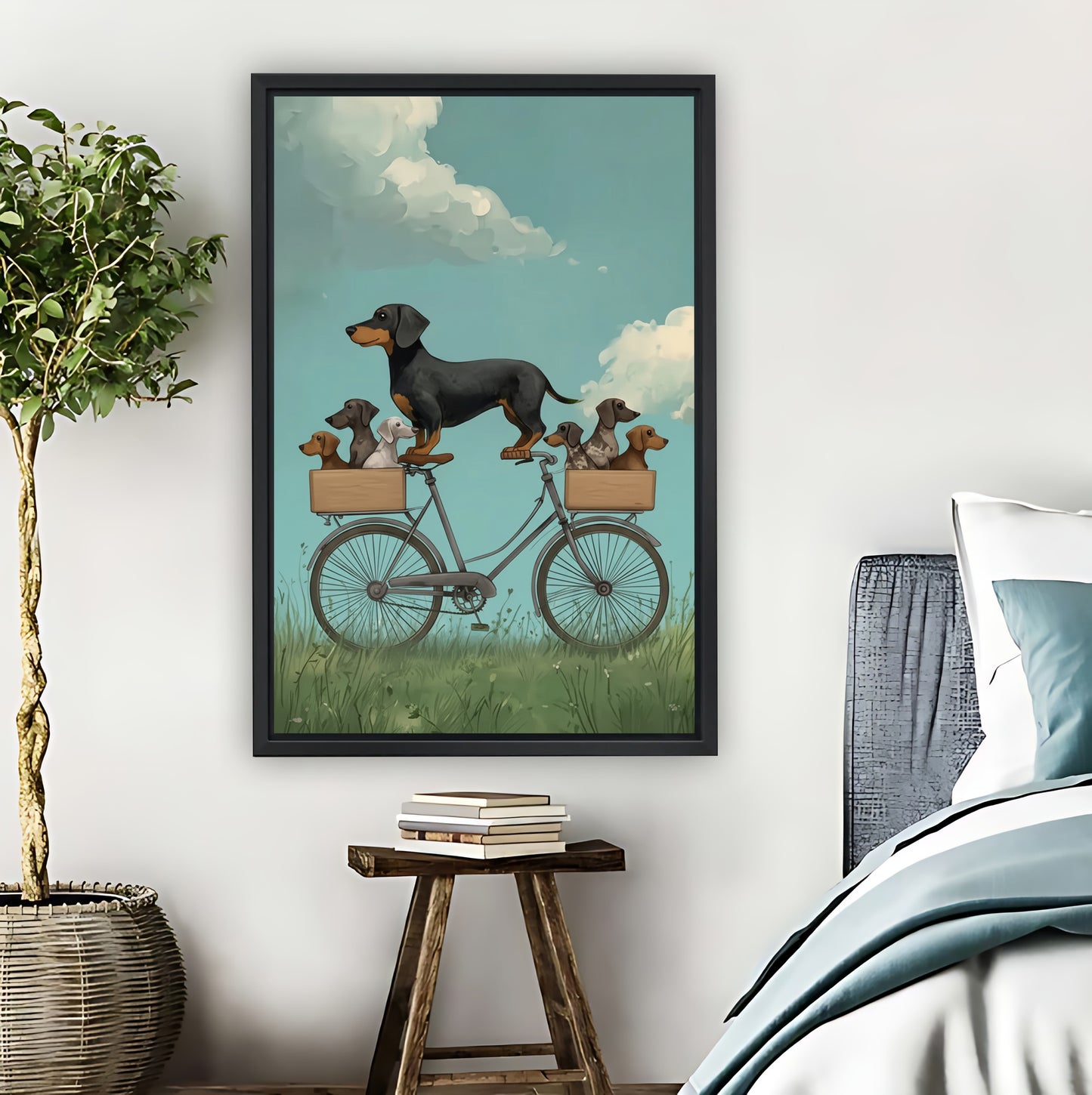 Dachshund Biking with Puppies Art Print|Liberty Signs #L808