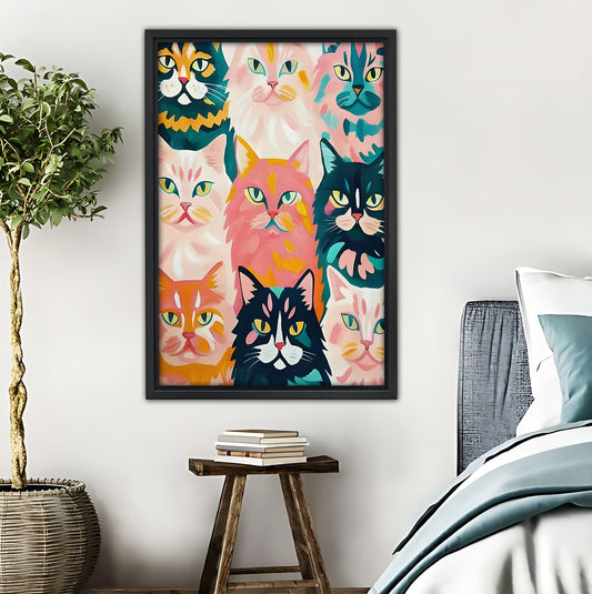 Colorful Cat Collage Art Print - Vibrant Feline Wall Decor|Liberty Signs #L428