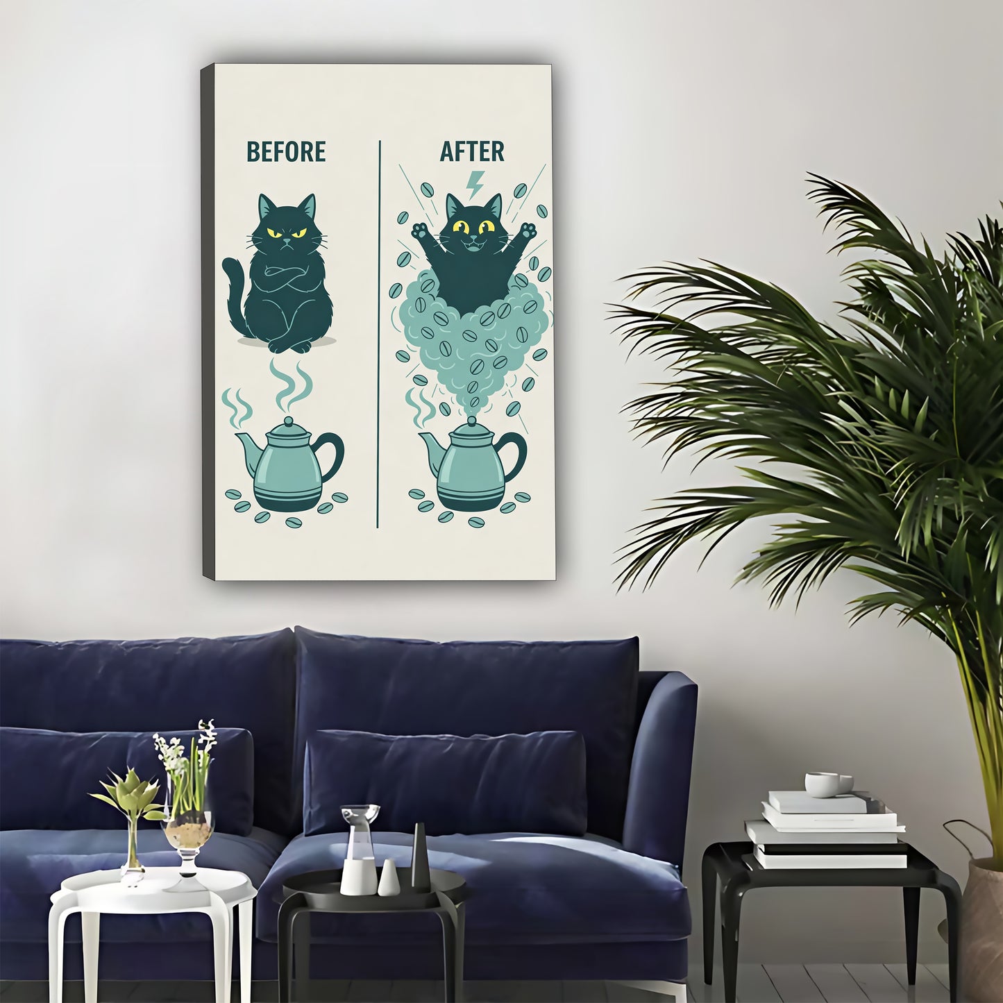 Before After Coffee Cat Metal Sign - Funny Kitchen Wall Decor|Liberty Signs#L324